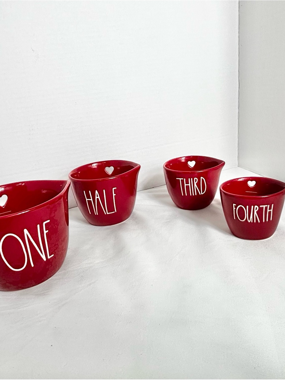 Rae Dunn Red Ceramic Measuring Cup Set (ONE, HALF, THIRD, FOURTH)